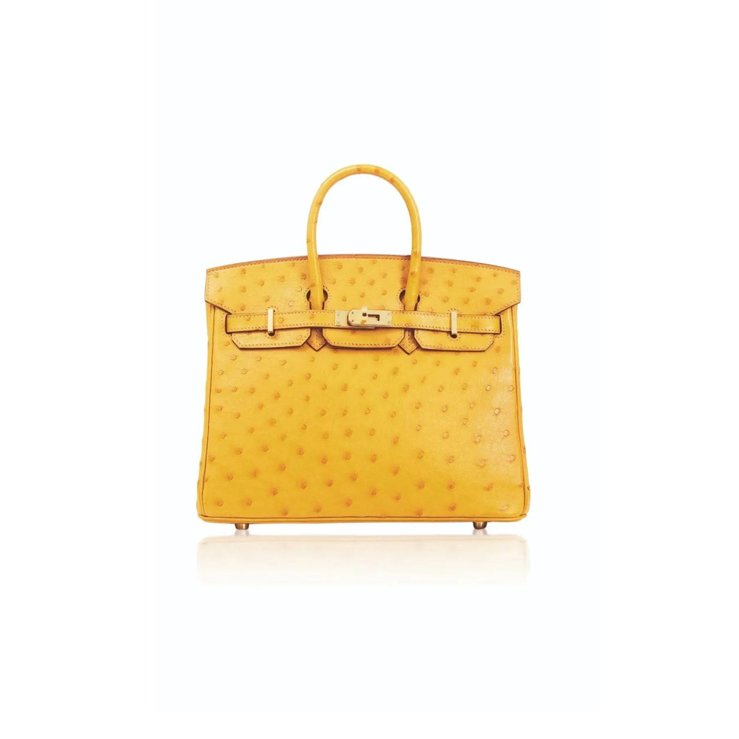 H**mes master birkin 25 ostrich leather amber bag gold buckle h041944ck89 (25*20*13cm)
